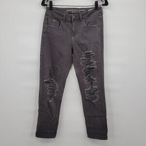 American Eagle Women Gray Mid Rise Tomgirl Distressed Regular Jeans Size 2